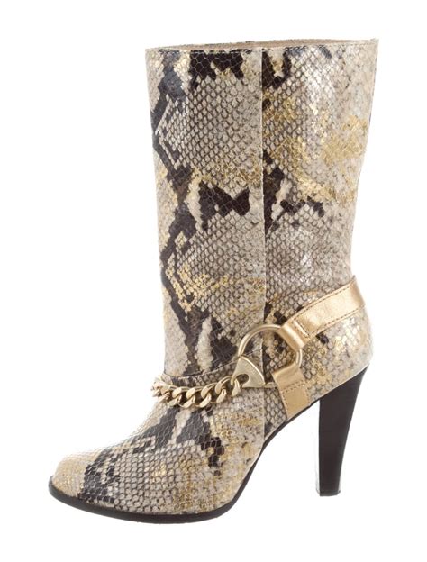 michael kors saratoga animal snakeskin boots black gold leather 8